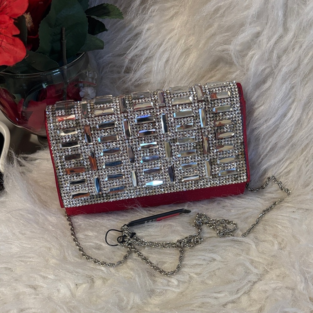 RSVP Red and Silver Embellished Clutch